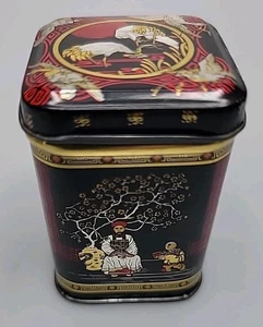 Caja de almacenamiento de lata roja negra de colección té chino hierbas medicinales especias Hong Kong 2,5" - Imagen 1 de 7