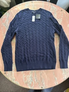 NWT NOS VTG 90s Brooks Brothers Suprima Cotton Cable Knit Sweater Large Navy - Picture 1 of 10
