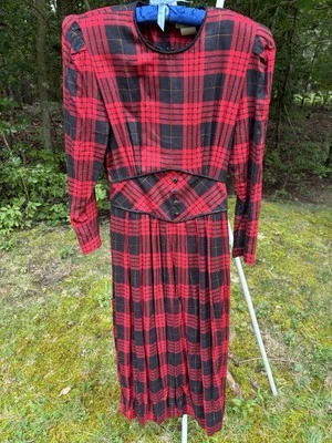 Винтажный праздник 80-х опрятный клетку платье темно Academia романтическая кокетка Рождество - Изображение 1 из 4