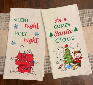 Christmas Charlie Brown Snoopy Christmas Kitchen Towel Cotton 28x28 Set of 2 - Picture 1 of 1