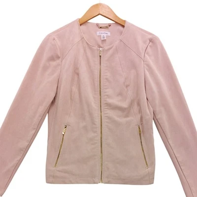 Chaqueta de gamuza sintética Calvin Klein para mujer M rosa cremallera completa herrajes dorados Foto 1 de 4