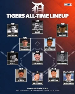 DETROIT TIGERS All-Time Lineup 8x10 photo  photo AL KALINE, TY COBB - Picture 1 of 1