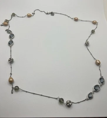 Collar Stella & Dot Anabelle Annabelle Piedra de Vidrio y Perlas Cadena Larga Foto 1 de 4