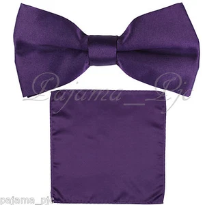 Dunkellila einfarbige gerade geschnittene Herrenfliege & Einstecktuch Taschentuch Hochzeit 10-BB - Bild 1 von 1