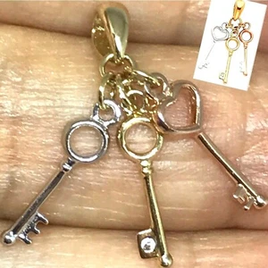GoLD key pendant 14k Charm Necklace heart love amor cz tri gift her small dainty - Picture 1 of 14
