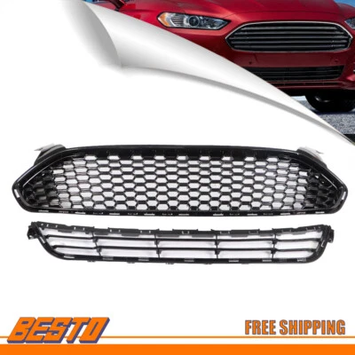 For Ford Fusion 2013-2016 Gloss Black Front Bumper Upper Mesh Grille Lower Grill - Изображение 1 из 4