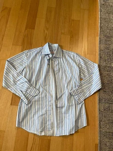guglielminotti milano 40 15.75 button down shirt blue white stripe pattern - Picture 1 of 3