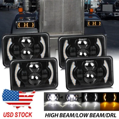 4x 4x6" 160W Faro LED DRL Negro Sellado DOT Lámpara para Kenworth T400 T800 W900 Foto 1 de 4