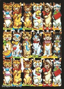 German Victorian Style Embossed Scrap Die Cut Relief - Cats / Kittens EF7138 - Picture 1 of 1