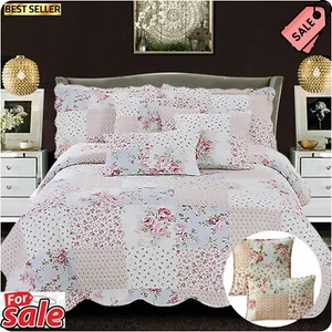 New Modern 3 PCS Printed Quilted Bedspread Bed Throw Comforter Set in all Size* - Picture 1 of 12