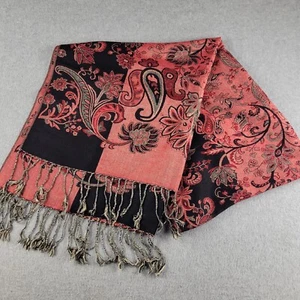 Pashmina Scarf Shawl Wrap Black Red Pink Floral Paisley 100% Pashmina Reversible - Picture 1 of 14