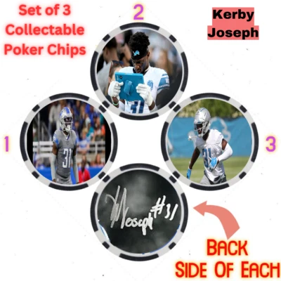 Kerby Joseph - Detroit Lions - Set Of 3 NFL Poker Chips - *SIGNED* - Image 1 of 2