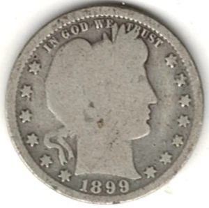 1899 BARBER QUARTER in GOOD condition ~ FULL RIM ON BOTH SIDES stk a920 - Imagen 1 de 5