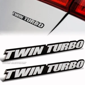 2 PIEZAS Calcomanía Pegatina Emblema Adhesivo de Aluminio Plata Universal Doble Turbo - Imagen 1 de 4