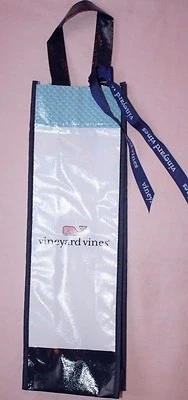 Vineyard Vines Empty Pink Whale Blue & White Shopping Gift Travel Wine Bag Tote - Image 1 of 3