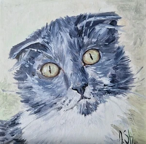 Original oil painting Cat kitten Pet portrait feline lover artwork 6x6" OOAK - Picture 1 of 6