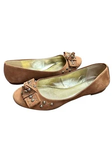 Isolá Ballet Flats Leather Studded Bow Silver Studs Beige Neutral Capsule Size 6 - Picture 1 of 7