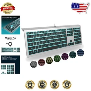 Stylish Low-Profile RGB Wired Keyboard for Windows - Multimedia Hotkeys Included - Picture 1 of 9