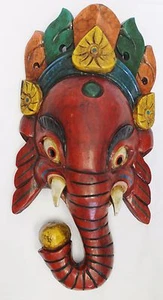 F756 Hand Crafted Wooden Mask of Hindu Lord Ganesh Wall Hanging Mde In Nepal - Picture 1 of 4