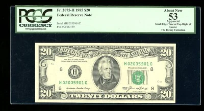 DBR 1985 $20 FRN St. Louis Fr. 2075-H PCGS App 53 Serial H02035901C - Image 1 of 2