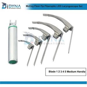 McCoy Flexi-Tip Fibra Ottica LED Laringoscopio Set Lama 1 2 3 4 5 Manico Medio - Foto 1 di 6