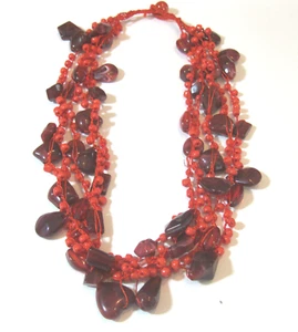 20" Red Multi-Strand Knitted Necklace - Picture 1 of 8