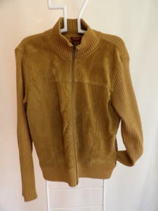 VTG 90s Eddie Bauer Seattle Suede Ladies Medium Suede & Knit Zip Sweater Jacket - Picture 1 of 8