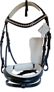 LACK TRENSE Teil-RUNDGENÄHT! schwarz - weiß  unterlegt + STRASS, schwed. Gr.Pony - Bild 1 von 4