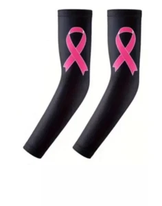 12 Pair of Breast Cancer Awareness Sleeves Pink Ribbon Black Arm Sleeve Sz Med - Picture 1 of 5
