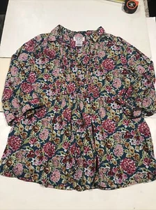 Mainstreet Blues Blouse Size 2X Blue Pink Floral 3/4 Sleeves 4504 - Picture 1 of 12
