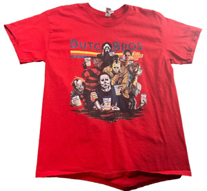 Dutch Brothers Bros Coffee Horror Movie Red Short Sleeve T Shirt Size Large