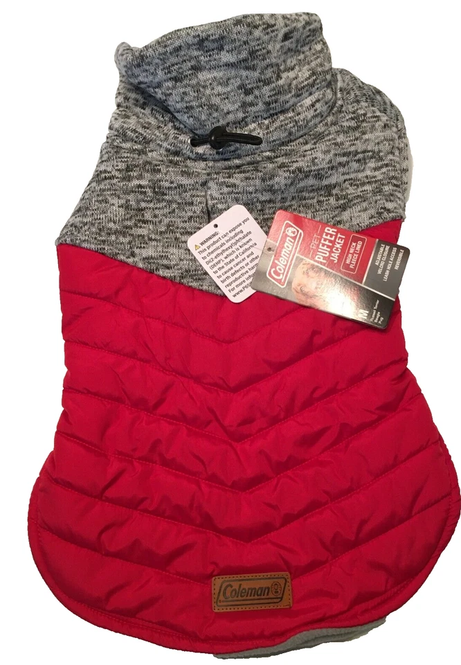 SMALL COLEMAN PET DOG PUFFER JACKET FLEECE LINED REVERSIBLE ADJUSTABLE RED/BLUE