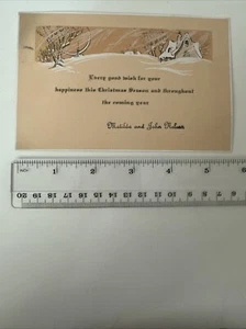 Vintage Art Deco Weihnachtskarte - Haus Haus eingebettet in die Bäume Schnee - Bild 1 von 2