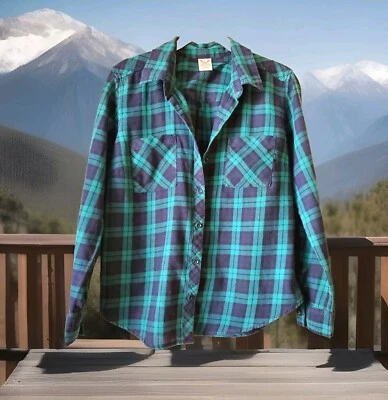 Faded Glory Girls Junior Green & Blue Plaid Shirt (CH Small 4-6) - Image 1 of 4