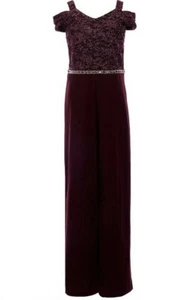 Xtraordinary Big Girl's Cold-Shoulder Floral Lace Scuba Fanciful Jumpsuit-14 - Picture 1 of 5