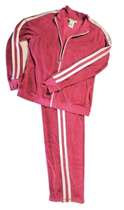 Talbots Vtg y2k Hot Pink Terrycloth Tracksuit w white stipes - Jacket M Pants S - Picture 1 of 14