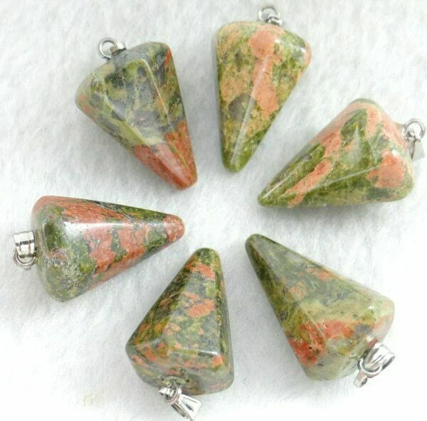 12件装/套装天然Unakite石锥形六角形钟摆吊坠珠22x15毫米 — 第 1/1 张图片