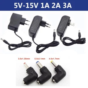 DC Power Supply Adapter 5V-15V 1A 2A 3A Charger 5.5x2.1mm 3.5x1.35mm DC Plug - Picture 1 of 13