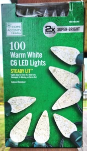 Home Accents 100 Warm White C6 Lights LED Steady Lit faceted Super Bright NEW - Picture 1 of 2