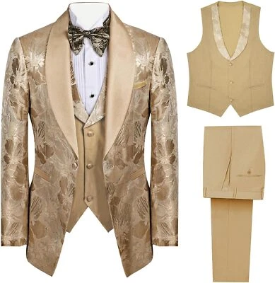 3 Piezas Para Hombre Esmoquin Paisley Novio Boda Blazer Chaqueta Chaleco Pantalones Conjuntos Floral Foto 1 de 4