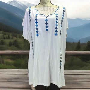 Weiche Umrandung bestickt byzantinisches T-Shirt Top blau Damengröße 1X neu mit Etikett $ 69 - Bild 1 von 9