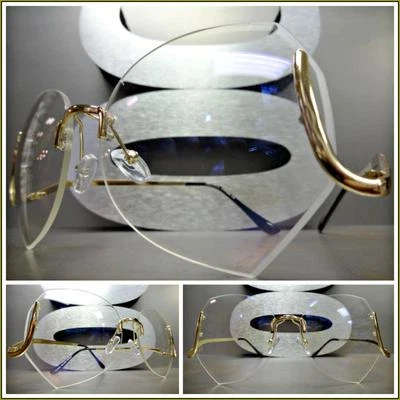 НЕГАБАРИТНЫЕ винтажные ретро стиль прозрачные линзы очки большой большой без оправы золотой ОПРАВЫ - Изображение 1 из 4