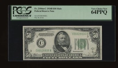 DBR 1934-B $50 Philadelpha Vinson Mule Fr. 2104-Cm PCGS 64 PPQ Serial C06028806A - Image 1 of 2