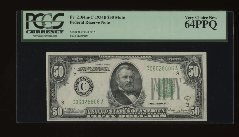 DBR 1934-B $50 Philadelpha Vinson Mule Fr. 2104-Cm PCGS 64 PPQ Serial C06028806A - Image 1 of 2