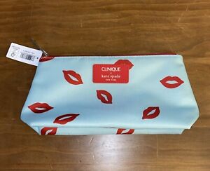 CLINIQUE x Kate Spade Aqua with Red Lips Makeup Cosmetic Bag,  Pouch (NEW 2023)