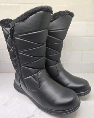 Khombu Womens 9 WIDE Carly Black Winter Boots Faux Fur-Lined Mid-Calf Waterproof - Image 1 of 4