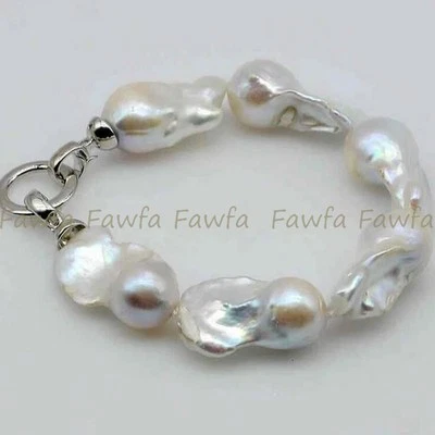 Enorme Brazalete de Perlas Barrocas Keshi Reborn Blanco Natural Mar del Sur de 15-28 mm 8 pulgadas Foto 1 de 4