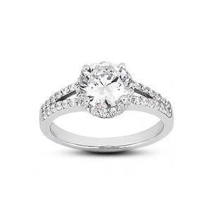 1 1/4ct D SI1 Round Cut Natural Certified Diamonds 14k Gold Halo Engagement Ring - Picture 1 of 6