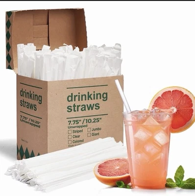 Individually Wrapped 7.75'' Clear Plastic Drinking Straws Made in USA Select - Image 1 of 4