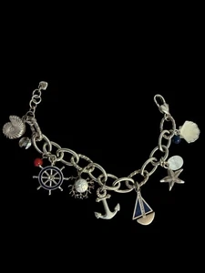 Brighton Cruz Nautical Charm Bracelet Sailboat Anchor Starfish Silver Tone - Picture 1 of 3